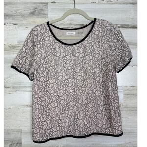 Blue pepper womens medium pink black lace boho short sleeve top blouse